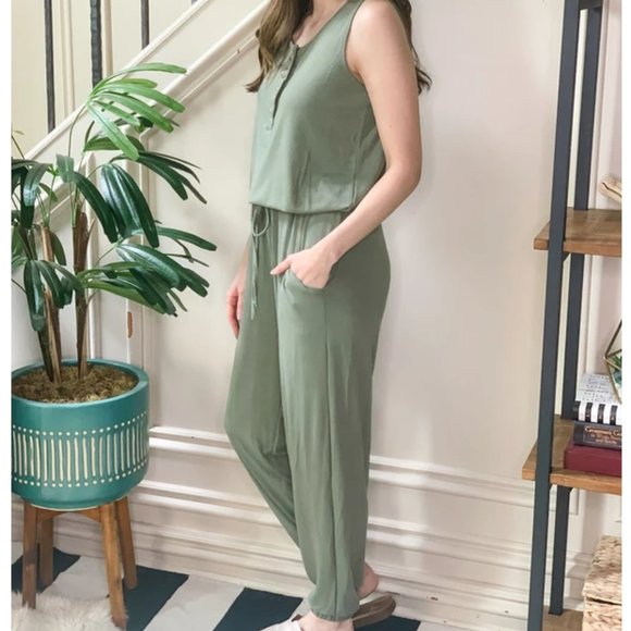 Women's BUTTON JOGGER JUMPSUIT - Picture 1 of 2